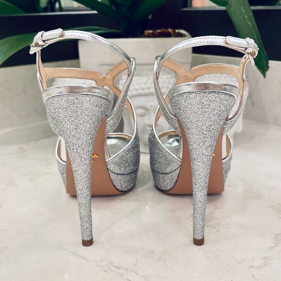 PRADA SILVER GLITTER STRAP PLATFORM SHOES - Picture 3 of 13